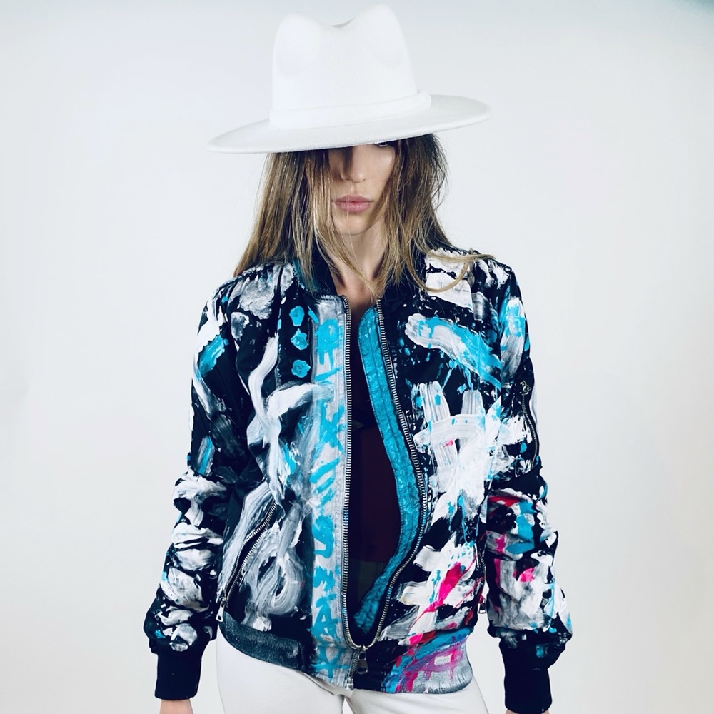 Designer one of a kind painted bomber jacket unisex cool unique art streetwear